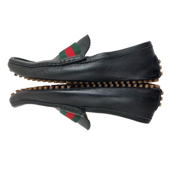GUCCI Men's Black Drivers Leather Web Trim Slip On Loafers Size 10 - Picture 4 of 12